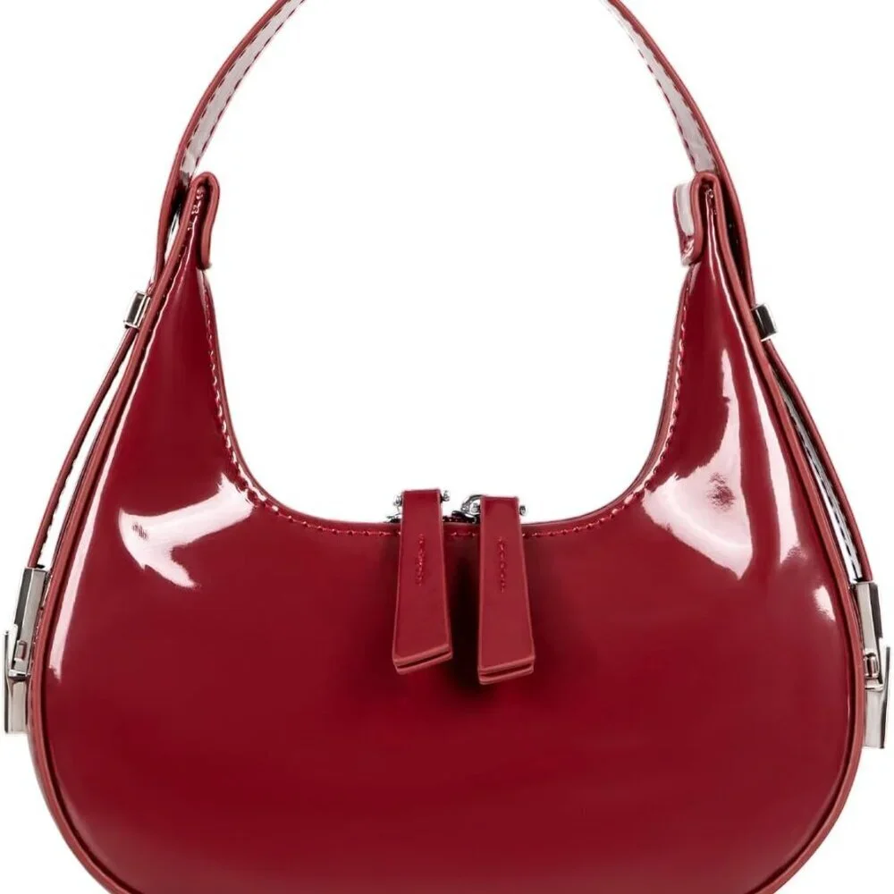 Women's Leather Crescent Shoulder Bag Y2K 90s Hobo Purse Small Red